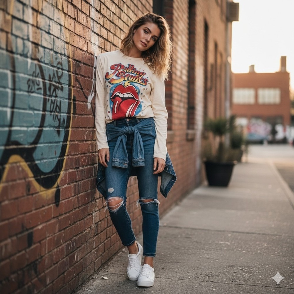 New Daydreamer Rolling Stones Graphic Tee S Distressed Double Sided Long Sleeve